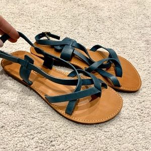 Handmade in Greece Leather Sandals CUTE Sz 39 Blue